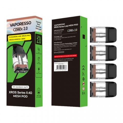 [15993] VAPORESSO XROS Series Corex 2.0 Pod Cartridge 0.4 Ohm 3ML (1 Pck/4 Pcs)
